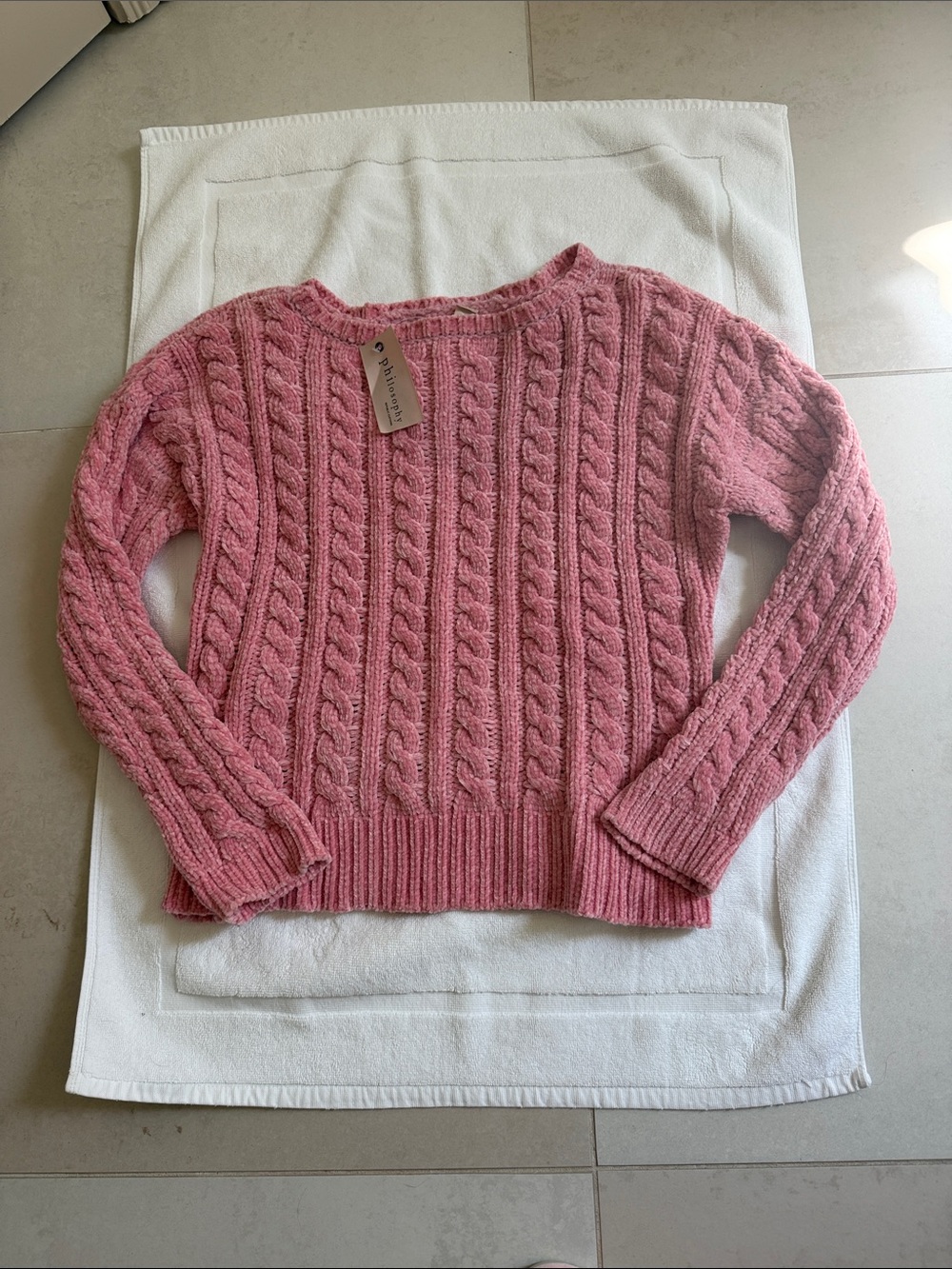 Philosophy Chunky Cable Knit Crewneck Sweater - Pink